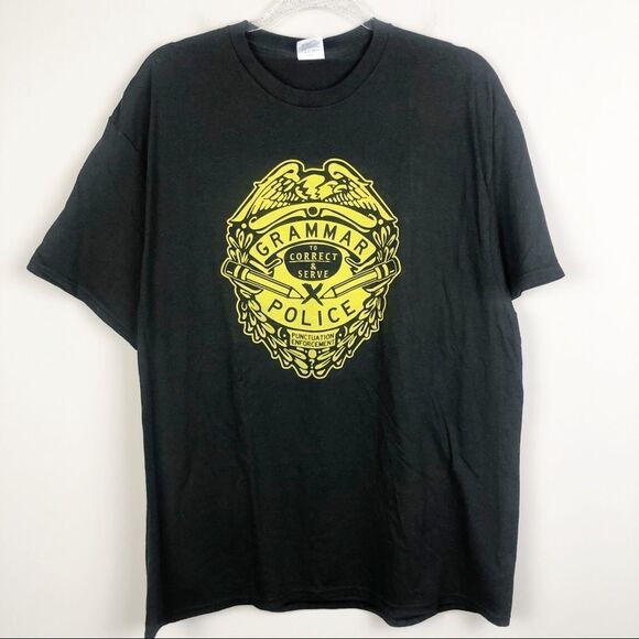 GRAMMAR POLICE Short Sleeve Humor Funny Tee XL - Picture 1 of 7